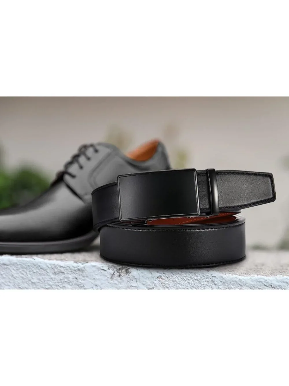Men's Leather Ratchet Belt - Customizable Fit, Smooth Sliding, Micro-Adjustable